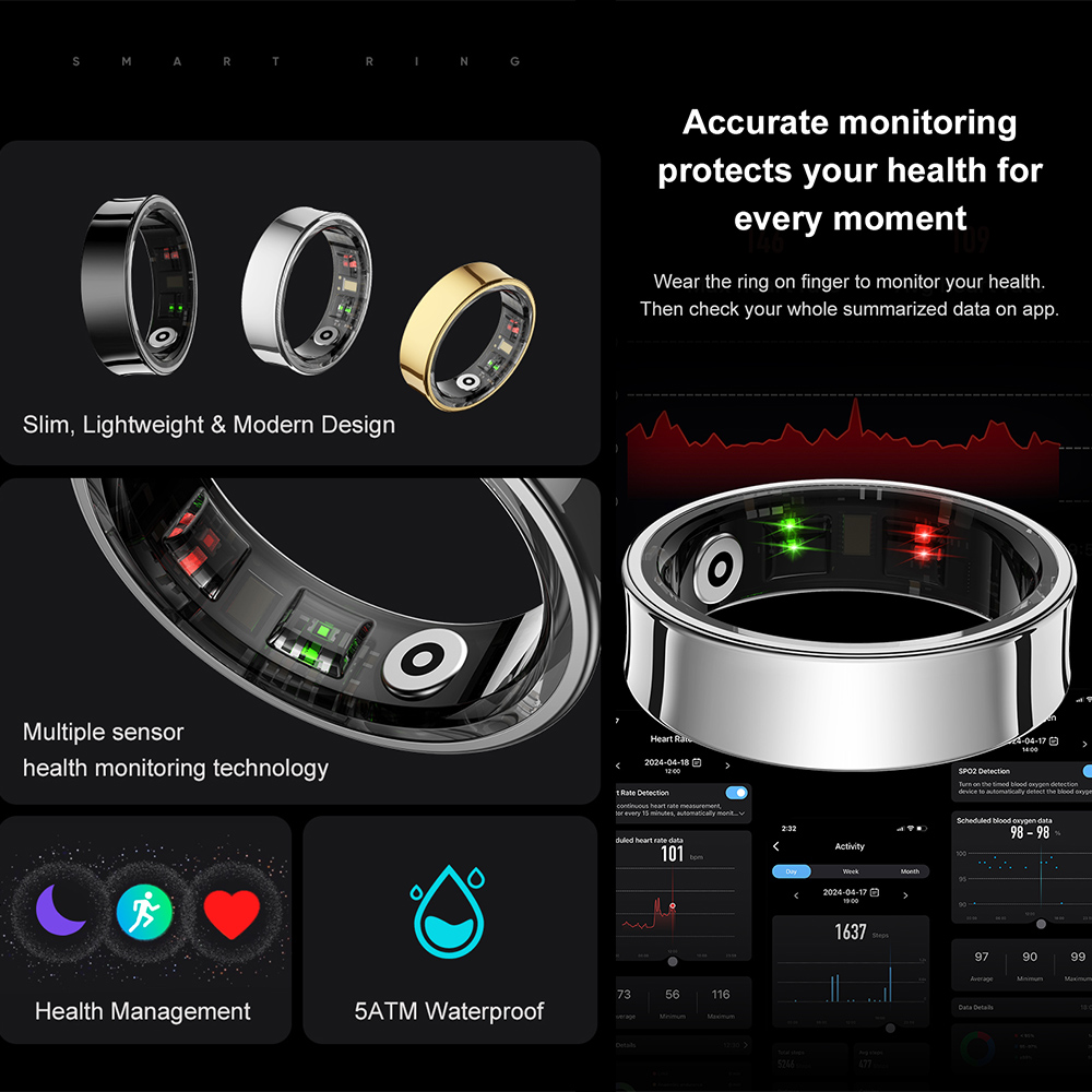 R09 Stainless Steel Smart Ring - Temperature Ring Skin avaliação e preço