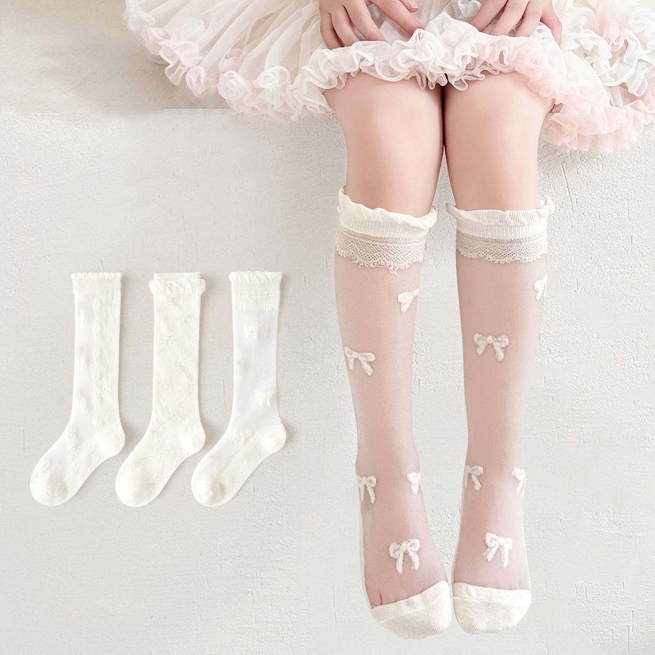 3 Pairs Lace Bow Baby Girl Lon - Baby Sock Oximeter avaliação e preço