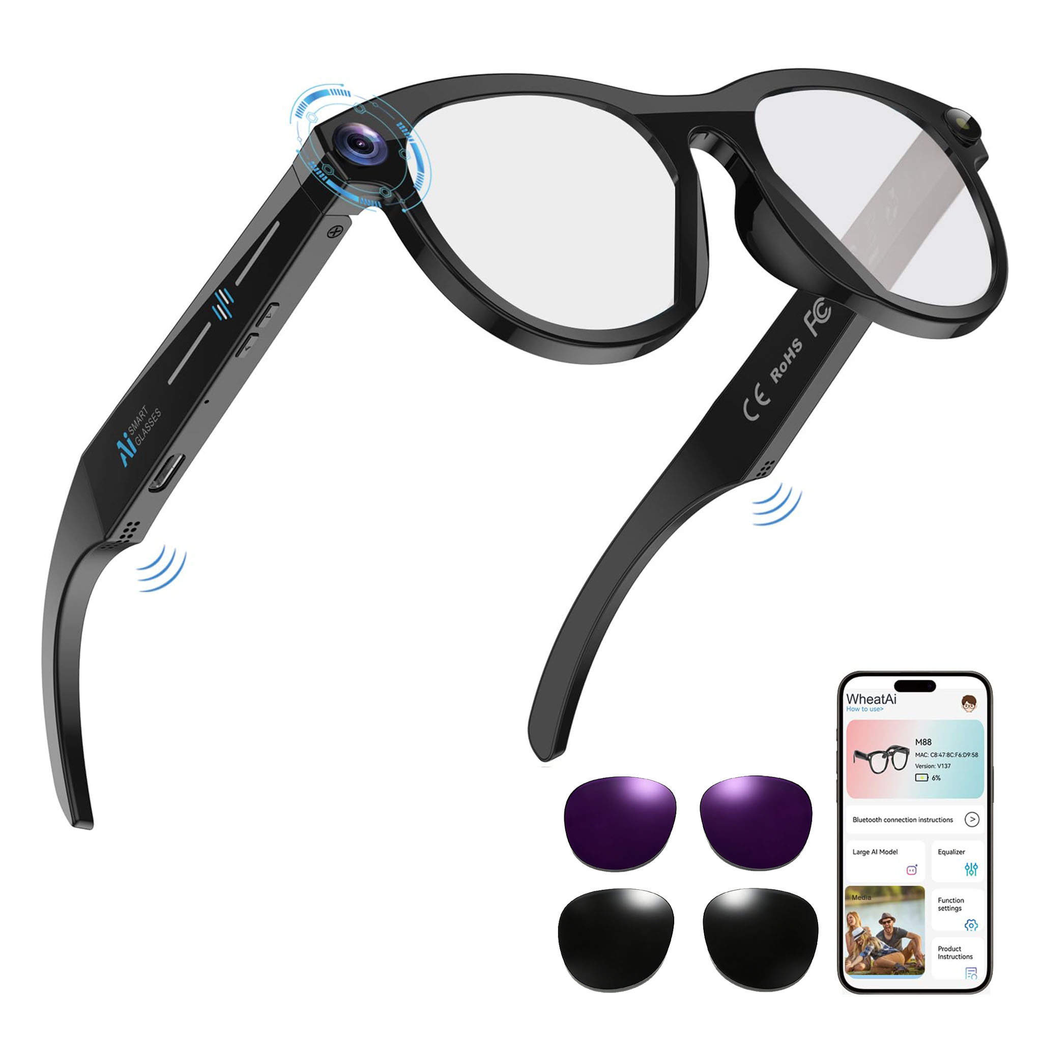 Black Smart Ai Glasses for Men - Smart Glasses Lens avaliação e preço